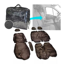 Load image into Gallery viewer, Nissan NV300 Front 1+2 Fully Tailored Waterproof Seat Covers Black MY 14-21 - Solid Base &amp; Solid Backrest
