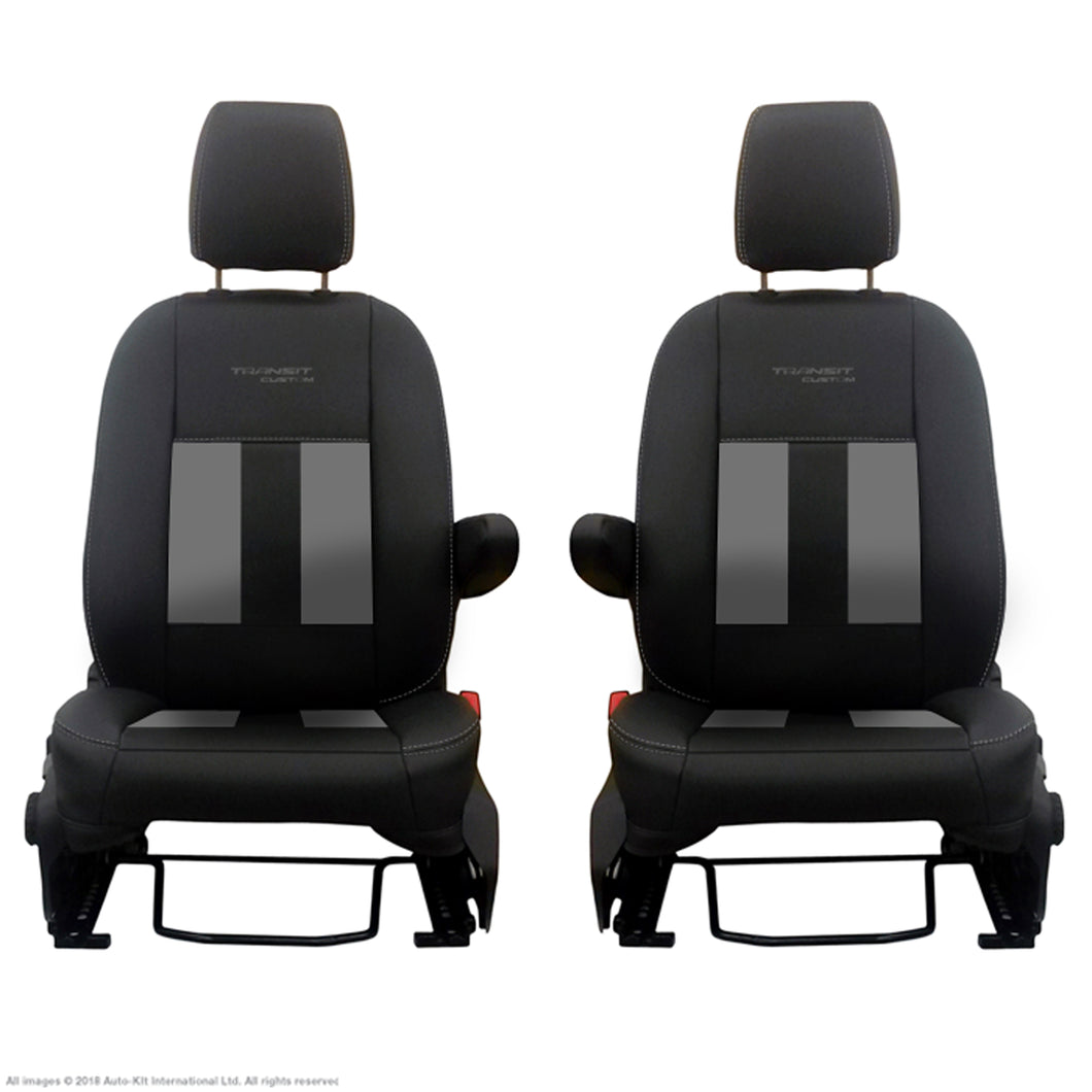 INKA Ford Transit Custom Front Tailored 1+1 Black Leathertte Stripe Seat Covers MY 2018+ [Choice of 6 Colours]