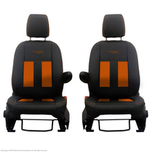 Load image into Gallery viewer, INKA Ford Transit Custom Front Tailored 1+1 Black Leathertte Stripe Seat Covers MY 2018+ [Choice of 6 Colours]
