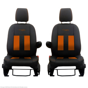 INKA Ford Transit Custom Front Tailored 1+1 Black Leathertte Stripe Seat Covers MY 2018+ [Choice of 6 Colours]