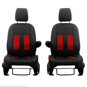 INKA Ford Transit Custom Front Tailored 1+1 Black Leathertte Stripe Seat Covers MY 2018+ [Choice of 6 Colours]