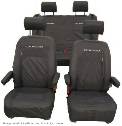 VW California Ocean/Beach/Surf Inka Fully Tailored Waterproof Seat Covers with ISOFIX Black Fits T6 & T5 2014 Onwards