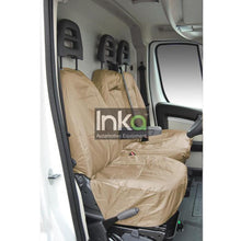 Load image into Gallery viewer, Peugeot Boxer Fully Tailored Inka Waterproof Front Single &amp; Double Seat Covers 2006 - 2016 Heavy Duty Right Hand Drive Beige
