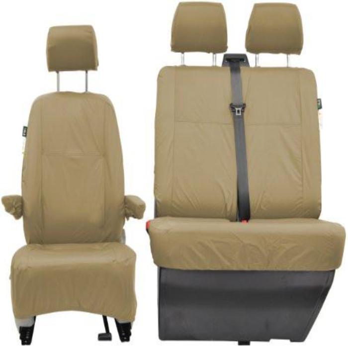 Volkswagen (VW) Transporter Shuttle Fully Tailored Waterproof Front Set Seat Covers 2006-2009 Heavy Duty Right Hand Drive Beige
