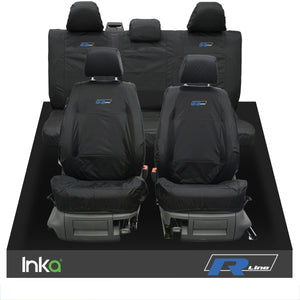 VW CADDY MAXI LIFE KOMBI INKA TAILORED WATERPROOF SEAT COVERS R-LINE EMBROIDERY [Choice of 3 Colours]