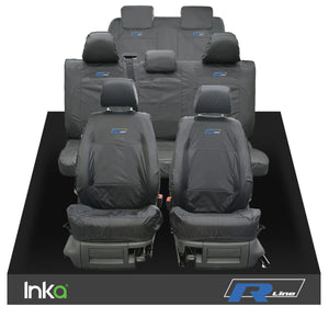 VW CADDY MAXI LIFE KOMBI INKA TAILORED WATERPROOF SEAT COVERS R-LINE EMBROIDERY [Choice of 3 Colours]
