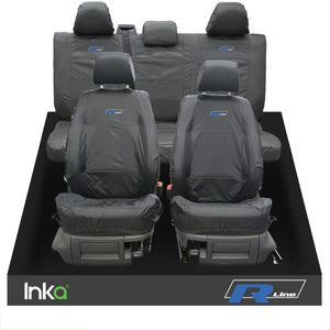 VW CADDY MAXI LIFE KOMBI INKA TAILORED WATERPROOF SEAT COVERS R-LINE EMBROIDERY [Choice of 3 Colours]