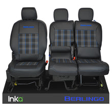 Load image into Gallery viewer, Citroen Berlingo INKA Front 1+2 Tailored Tartan Front Leatherette Seat Covers Black MY18+ MARK 3
