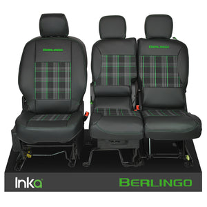 Citroen Berlingo INKA Front 1+2 Tailored Tartan Front Leatherette Seat Covers Black MY18+ MARK 3