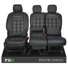 Load image into Gallery viewer, Citroen Berlingo INKA Front 1+2 Tailored Tartan Front Leatherette Seat Covers Black MY18+ MARK 3
