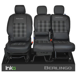 Citroen Berlingo INKA Front 1+2 Tailored Tartan Front Leatherette Seat Covers Black MY18+ MARK 3