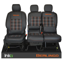 Load image into Gallery viewer, Citroen Berlingo INKA Front 1+2 Tailored Tartan Front Leatherette Seat Covers Black MY18+ MARK 3
