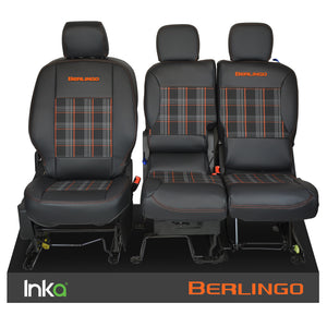 Citroen Berlingo INKA Front 1+2 Tailored Tartan Front Leatherette Seat Covers Black MY18+ MARK 3