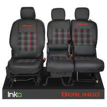 Load image into Gallery viewer, Citroen Berlingo INKA Front 1+2 Tailored Tartan Front Leatherette Seat Covers Black MY18+ MARK 3
