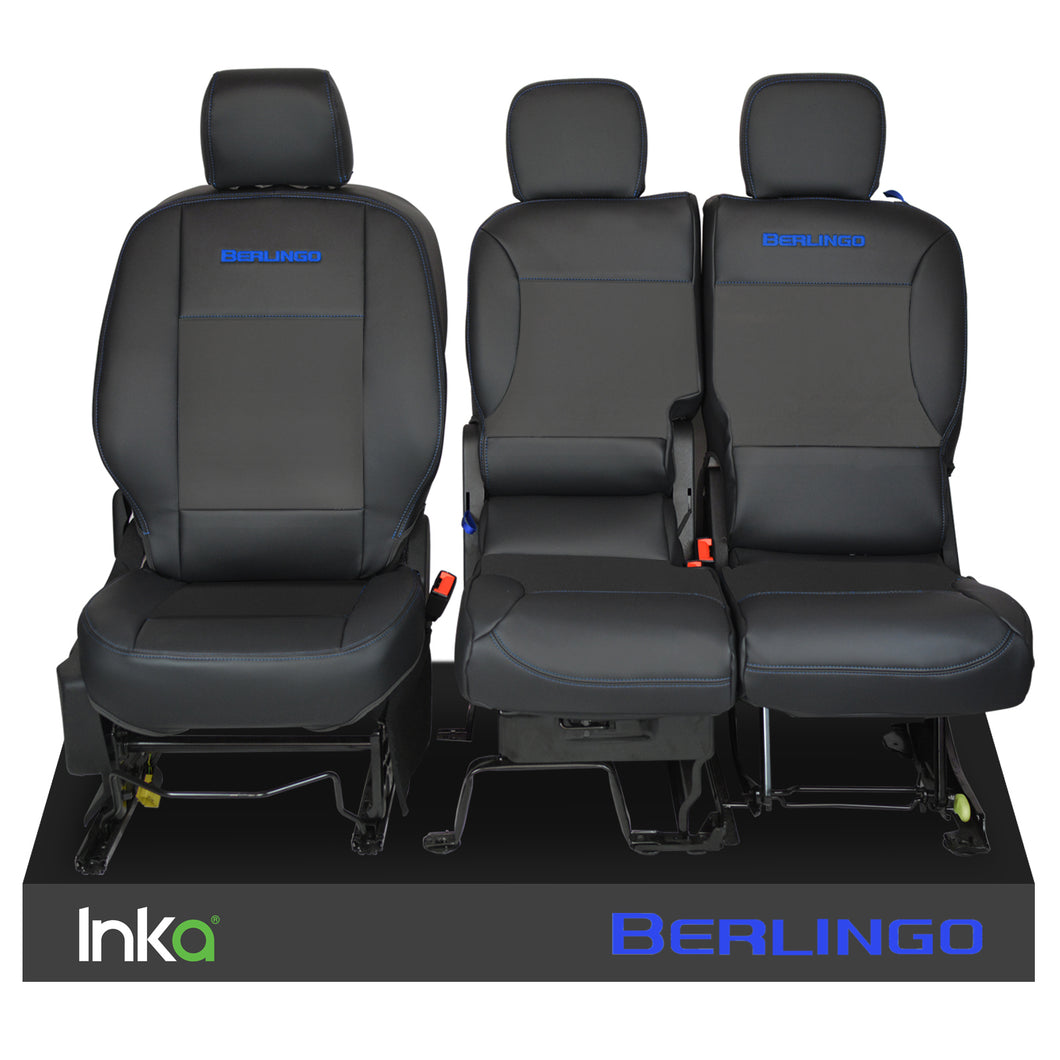 Citroen Berlingo INKA Front 1+2 Tailored Plain Leatherette Seat Covers Black MY18+