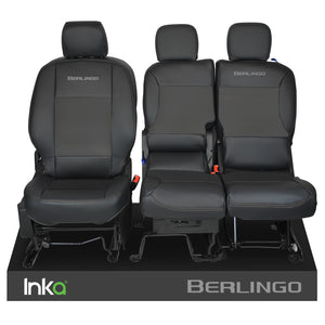 Citroen Berlingo INKA Front 1+2 Tailored Plain Leatherette Seat Covers Black MY18+