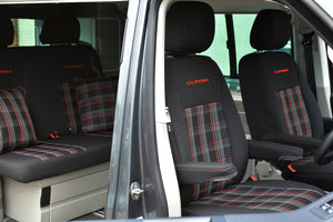 VW California T6.1, T6, T5.1, T5 Ocean, Coast, Beach, SE, Surf INKA Tailored Front & Rear Embroidred GTi Tartan Centres Seat Covers [Choice of 6 colours]