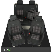 Load image into Gallery viewer, VW California T6.1, T6, T5.1, T5 Ocean, Coast, Beach, SE, Surf INKA Tailored Front &amp; Rear Embroidred GTi Tartan Centres Seat Covers [Choice of 6 colours]
