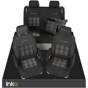 VW California T6.1, T6, T5.1, T5 Ocean, Coast, Beach, SE, Surf INKA Tailored Front & Rear Embroidred GTi Tartan Centres Seat Covers [Choice of 6 colours]