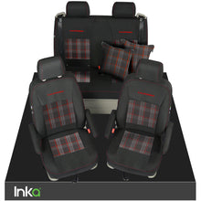 Load image into Gallery viewer, VW California T6.1, T6, T5.1, T5 Ocean, Coast, Beach, SE, Surf INKA Tailored Front &amp; Rear Embroidred GTi Tartan Centres Seat Covers [Choice of 6 colours]
