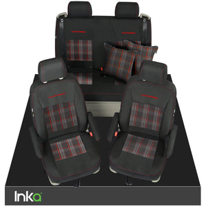 VW California T6.1, T6, T5.1, T5 Ocean, Coast, Beach, SE, Surf INKA Tailored Front & Rear Embroidred GTi Tartan Centres Seat Covers [Choice of 6 colours]