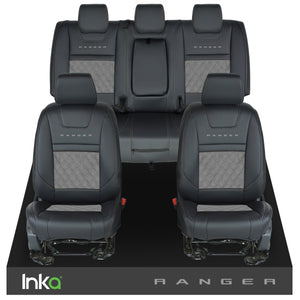 Ford Ranger T6 Front & Rears INKA Tailored Seat Covers Black Bentley Diamond Quilt Alcantara Look MY-2011+ ( Choice of 6 Colours )