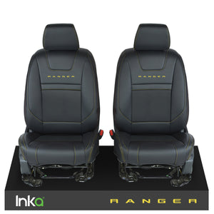 Ford Ranger T6 INKA Front Plain Tailored Seat Covers Black- MY-2011+ ( Choice of 6 Colours )