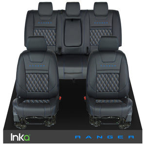 Ford Ranger T6 INKA Front & Rears Tailored Seat Covers Black Bentley Diamond Quilt - MY-2011+ ( Choice of 6 Colours )