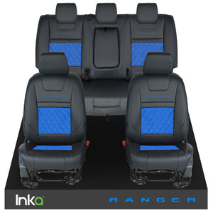 Ford Ranger T6 Front & Rears INKA Tailored Seat Covers Black Bentley Diamond Quilt Alcantara Look MY-2011+ ( Choice of 6 Colours )