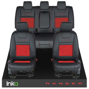 Ford Ranger T6 Front & Rears INKA Tailored Seat Covers Black Bentley Diamond Quilt Alcantara Look MY-2011+ ( Choice of 6 Colours )