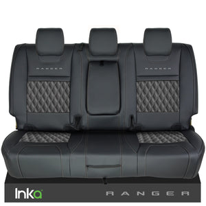 Ford Ranger T6 INKA Rear Tailored Seat Covers Black Bentley Diamond Quilt - MY-2011+ ( Choice of 6 Colours )