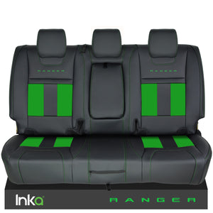 Ford Ranger T6 INKA Rear Striped Tailored Seat Covers Black- MY-2011+ ( Choice of 6 Colours )