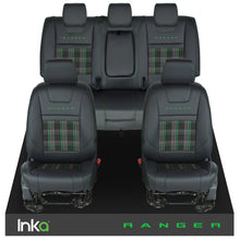 Load image into Gallery viewer, Ford Ranger T6 INKA Front &amp; Rear GTi Tartan Tailored Seat Covers Black- MY-2011+ ( Choice of 6 Colours )
