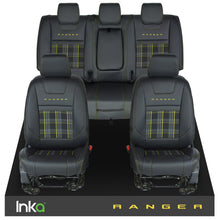 Load image into Gallery viewer, Ford Ranger T6 INKA Front &amp; Rear GTi Tartan Tailored Seat Covers Black- MY-2011+ ( Choice of 6 Colours )

