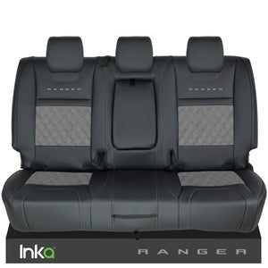 Ford Ranger T6 Rear INKA Tailored Seat Covers Black Bentley Diamond Quilt Alcantara Look MY-2011+ ( Choice of 6 Colours )