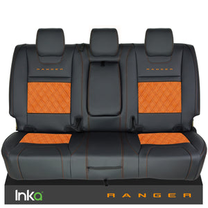 Ford Ranger T6 Rear INKA Tailored Seat Covers Black Bentley Diamond Quilt Alcantara Look MY-2011+ ( Choice of 6 Colours )