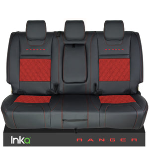 Ford Ranger T6 Rear INKA Tailored Seat Covers Black Bentley Diamond Quilt Alcantara Look MY-2011+ ( Choice of 6 Colours )