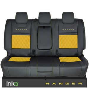 Ford Ranger T6 Rear INKA Tailored Seat Covers Black Bentley Diamond Quilt Alcantara Look MY-2011+ ( Choice of 6 Colours )