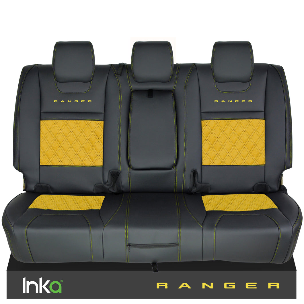 Ford Ranger T6 Rear INKA Tailored Seat Covers Black Bentley Diamond Quilt Alcantara Look MY-2011+ ( Choice of 6 Colours )