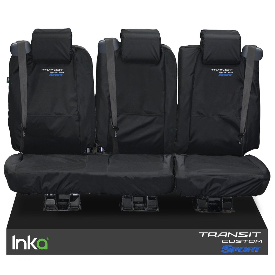 Ford Transit Custom Crew Cab Rear Tailored Waterproof Seat Covers Embroidery Black [Choice Of 6 Colours]