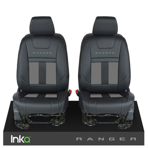 Ford Ranger T6 INKA Front Striped Tailored Seat Covers Black- MY-2011+ ( Choice of 6 Colours )