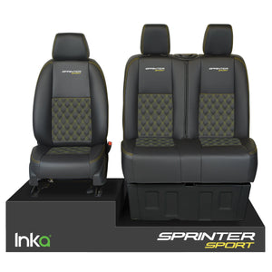 Mercedes Sprinter MK2 INKA Front 1+2 Tailored Seat Covers Black Bentley Diamond Quilt MY2006-17 ( Choice of 6 Colours )
