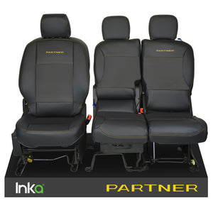 Peugeot Partner INKA Front 1+2 Tailored Plain Leatherette Seat Covers Black 2018+ Mark III