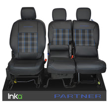 Load image into Gallery viewer, Peugeot Partner INKA Front 1+2 Tailored Leatherette Tartan Seat Covers Black MY18+
