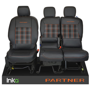 Peugeot Partner INKA Front 1+2 Tailored Leatherette Tartan Seat Covers Black MY18+