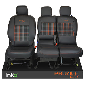 Toyota Proace City INKA Front 1+2 Tailored GTi Tartan Leatherette Seat Covers Black MY18+