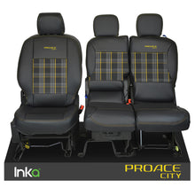 Load image into Gallery viewer, Toyota Proace City INKA Front 1+2 Tailored GTi Tartan Leatherette Seat Covers Black MY18+
