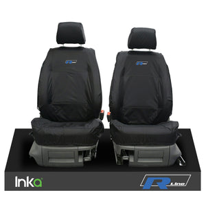 VW CADDY MK3 & 4 INKA TAILORED WATERPROOF BLACK SEAT COVERS R-LINE EMBROIDERY (CHOICE OF 3 COLOURS)