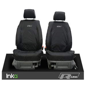 VW CADDY MK3 & 4 INKA TAILORED WATERPROOF BLACK SEAT COVERS R-LINE EMBROIDERY (CHOICE OF 3 COLOURS)