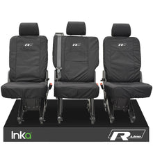 Load image into Gallery viewer, VW Transporter T6 Shuttle 3x Single Inka Tailored Black Waterproof Seat Covers R-Line Embroidery
